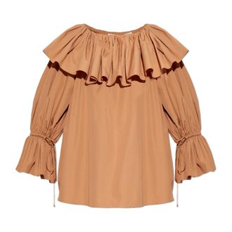 Chlo&eacute; Blouses, female, Brown, Size: 2XS Loose-fit Top with Ruffle