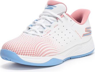 Skechers Womens Viper Court Reload Hands Free Slip-ins Sneaker, White, Light Blue, Pink, 5.5 UK