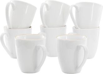 Gibson Home Ogalla 8 Piece 12 Ounce Gold Banded Fine Ceramic Mug Set in White at Nordstrom