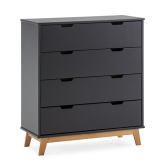 HOMN C&oacute;moda de noche 4 cajones antracita, dm lacado, patas de madera