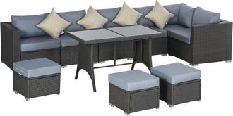 OUTSUNNY 10 Pieces Rattan Sofa Set Table Stool Cushion Conservatory Wicker