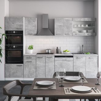 Vicco Mueble De Cocina R-line, Hormig&oacute;n, 300 Cm Con Armario Alto, Sin Encimera
