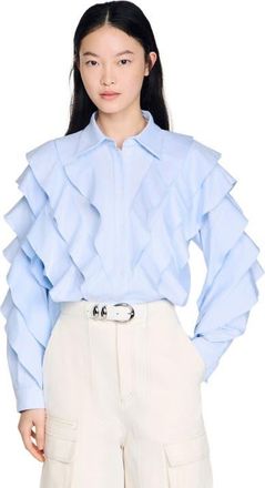 Sandro Ruffled cotton shirt in Sky Blue at Nordstrom, Size X-Small