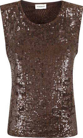 P.A.R.O.S.H. Sequined Sleeveless Top with Classic Crew Neck