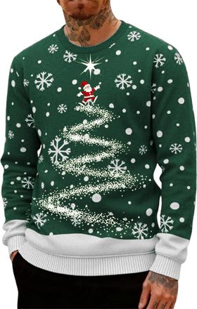Generic Ugly Christmas Jumpers for Men Crew Neck with Long Sleeves, Warm Cosy Xmas Jumper Funny Christmas Sweater Men Novelty Graphic Reindeer Snowflakes Knit