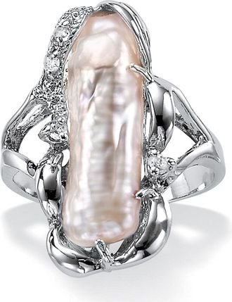 Palm Beach Jewelry Cultured Freshwater Pearl White Topaz Accented Ring.925 Sterling Silver