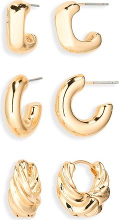 Nordstrom Rack Set of 3 Sculpted Hoop Earrings in Gold at Nordstrom Rack