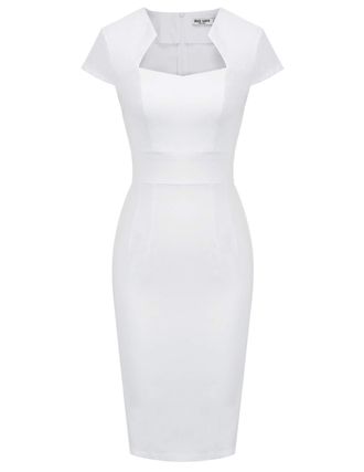 Grace Karin Womens 50s 60s Vintage Pencil Dress Bodycon Cap Sleeve Dress, White-8947, XL