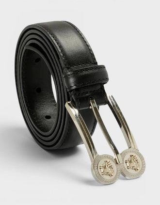 Versace Womens Logo Belt Calf Leather Black Silver - Size: 70CM