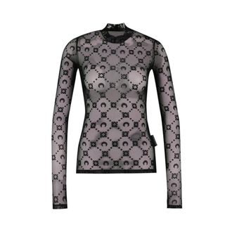 Marine Serre Top Second Skin Moonogram in Mesh Flock - - Tops - Donna - Nero - S