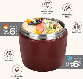 OEM Termo Para Alimentos De 1200 Ml Con Aislamiento T&eacute;rmico, Fiambrera Isot&eacute;rmica De Acero Inoxidable, Recipiente Para Alimentos Con Cuchara