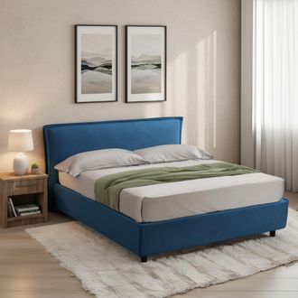 Dmora Cama Francesa Brosso, Desenfundable, Contenedor Made In Italy, Tama&ntilde;o Colch&oacute;n 120x200 Cm, Azul