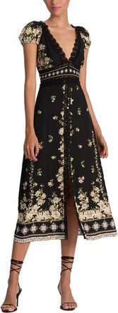 Alice & Olivia Alice + Olivia Rose Deep-V Lace Midi Dress