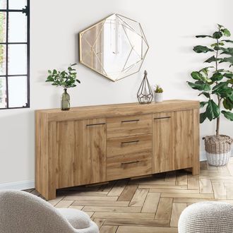 Birlea Oak Sideboard New 3 Drawer 2 Door Compton Storage Cabinet in Brown