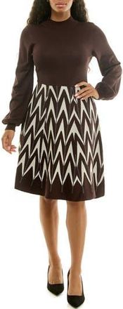 Nina Leonard Mock Neck Long Sleeve Sweater Dress in Chocolate/vanilla at Nordstrom Rack, Size X-Large