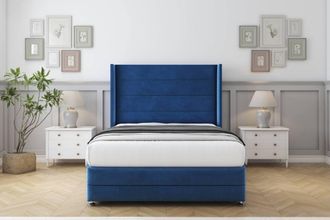 Comfort Beds Milano Plush Divan Set 2 Drawers-54 Wingback-Footboard in Navy | Size: Super King