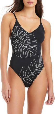 Sanctuary Embroidered Open Back Strappy One-Piece Swimsuit in Black at Nordstrom, Size X-Large