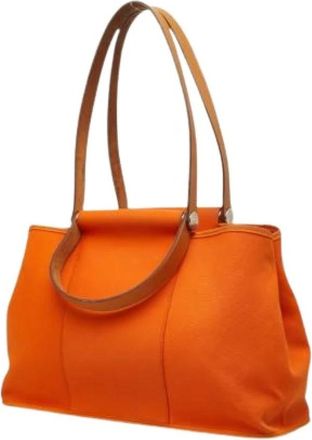 Herm&egrave;s Pre-owned Cabas Elan PM Canvas Leren Tote Bag - Dames - Vintage Shopper - Oranje - ONE Size - Leer - Vintage