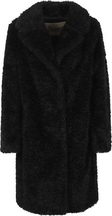 Herno Lange Jas van Imitatiebont - Dames - Jassen - Zwart - L - Polyester - Jassen