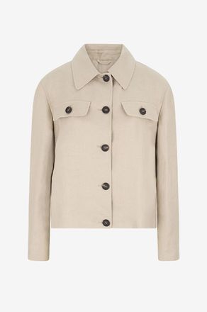 Brunello Cucinelli Kurze leichte Jacke mit Hemdkragen aus Leinen