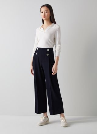 L.k. Bennett Parker Navy Recycled Crepe Wide Leg Trousers