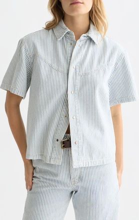 Scotch & Soda Stripe Denim Shirt in Indigo Stripe at Nordstrom, Size X-Large