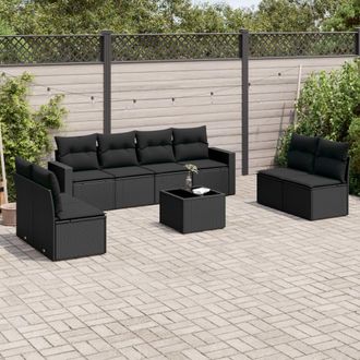 vidaXL Set De Sof&aacute;s De Jard&iacute;n 8 Piezas Y Cojines Rat&aacute;n Sint&eacute;tico Negro Vidaxl