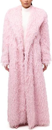 Naked Wardrobe Long Faux Feather Coat in Baby Pink at Nordstrom, Size X-Small