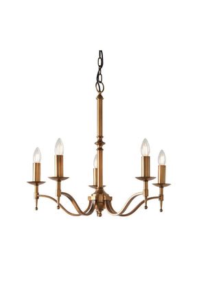 Netlighting Stanford 5 Light Multi Arm Ceiling Pendant Chandelier Antique Brass E14 in Gold