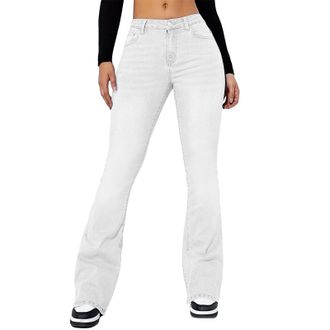 Generic Jeans for Women UK High Waist Wide Leg Jeans Tummy Control Pull On Straight Leg Denim Pants Baggy Bootcut Stretch Flared Trouser with Pocket Ladies Ca