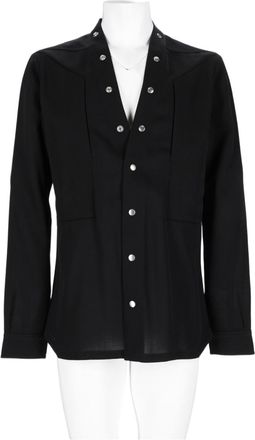 Rick Owens Black Deep V-Neck Metallic Buttons Wool Shirt