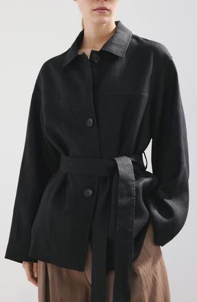 Mango Belted Linen Jacket in Black at Nordstrom, Size X-Small