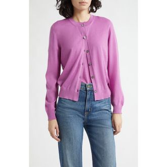 Johnstons of Elgin Honor Cashmere Crewneck Cardigan in Wild Orchid at Nordstrom, Size X-Small