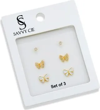 Savvy Cie Jewels Set of 3 Assorted Stud Earrings in Yellow at Nordstrom Rack