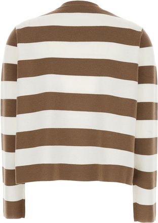 Max Mara Womens Sweater Beige With Embroidery And Stripes Multicolour Virgin Wool Tops Top