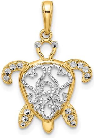 Diamond2Deal 14k Yellow Gold White Rhodium Diamond-cut Filigree Turtle Pendant