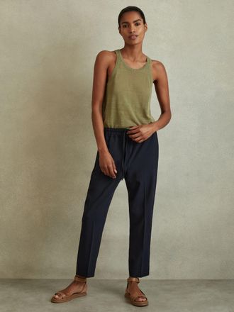 Reiss Navy Tapered Pull On Trousers, 16