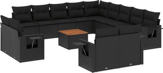 vidaXL Set Sof&aacute;s De Jard&iacute;n 14 Pzas Con Cojines Rat&aacute;n Sint&eacute;tico Negro Vidaxl