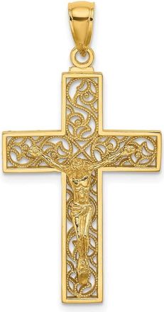 Diamond2Deal 14k Yellow Gold Textured Swirl Design Crucifix Charm Pendant