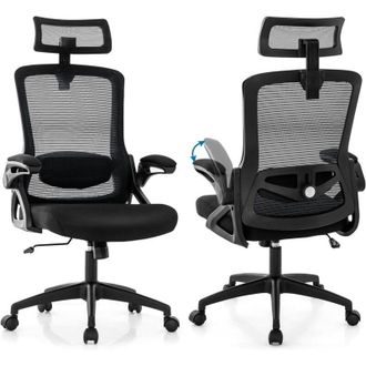 Costway Costway Silla Oficina Ergonomica De Malla, Soporte Lumbar Ajustable, Reposacabezas Ajustable Y Reposabrazos Abatibles, Silla Ergonomica Escritorio, Ca