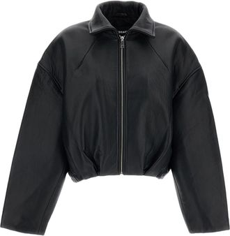 Rotate Black Boxy Cropped Zip Leather Jacket