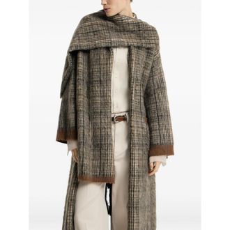 Brunello Cucinelli Womens Oversized Coat Check Mohair-Wool Blend Neutrals-Grey Neutrals/grey