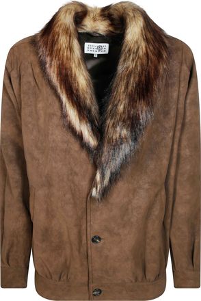 Maison Margiela Brown Suede Faux Fur Collar Sports Jacket