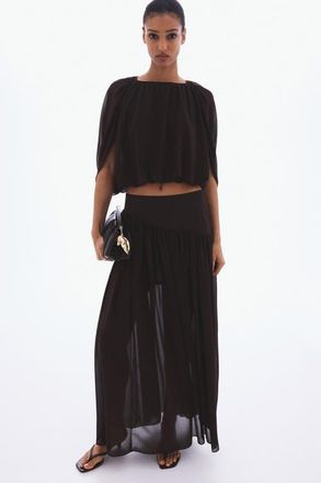 H&M Chiffon maxi skirt in Dark Brown at Nordstrom, Size 10