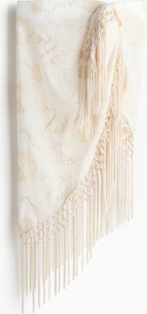 H&M Dreiecksschal mit Fransen - Weiss/Hellbeige