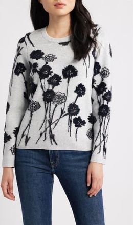 Liverpool L.A. Floral Jacquard Crewneck Sweater in Lt Grey/Black Floral at Nordstrom Rack, Size Small