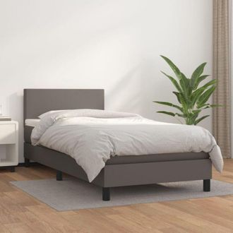 vidaXL Cama Box Spring Con Colch&oacute;n Cuero Sint&eacute;tico Gris 80x200 Cm Vidaxl