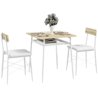 OEM Conjunto De Mesa Y Sillas De Comedor De 3 Piezas Con Estante Abierto Estructura De Acero Blanco Y Roble