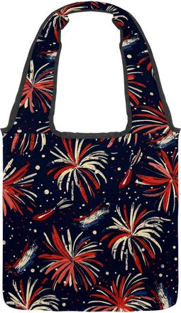 Generic Dark Firework Pattern Reversible Canvas Shoulder Tote - Double-Sided Print, 12oz Cotton, 27cm Drop, Fold-Flat Bag for Travel, Shopping, Street Outings
