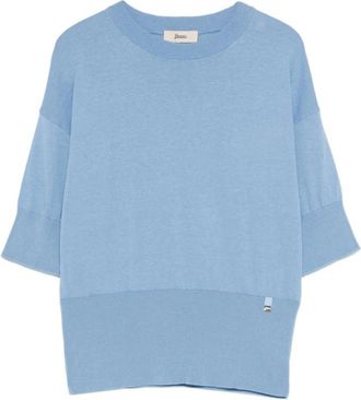 Herno Gebreide top met korte mouwen - Dames - Ronde hals truien - Blauw - XL - Katoen - Truien & Vesten